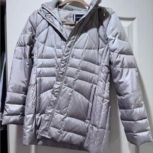 London Fog Light Silver Quilted Puffer Coat